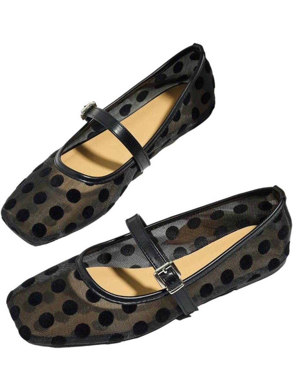 Women's Black Dots Lace Mesh Comfortable Summer Dressy Closed Toe Ballet Flats
